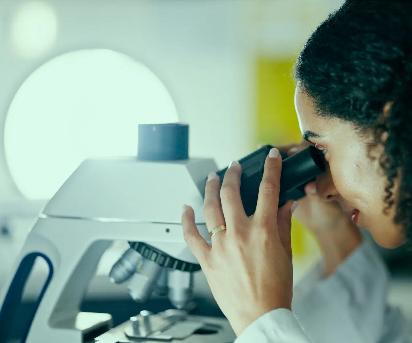 Chercheuse observant au microscope, biopsie du cancer du rein – IRMI